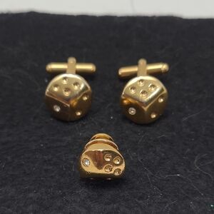 Lucky Golden Dice Gamblers Cufflinks and Tie Stud Set